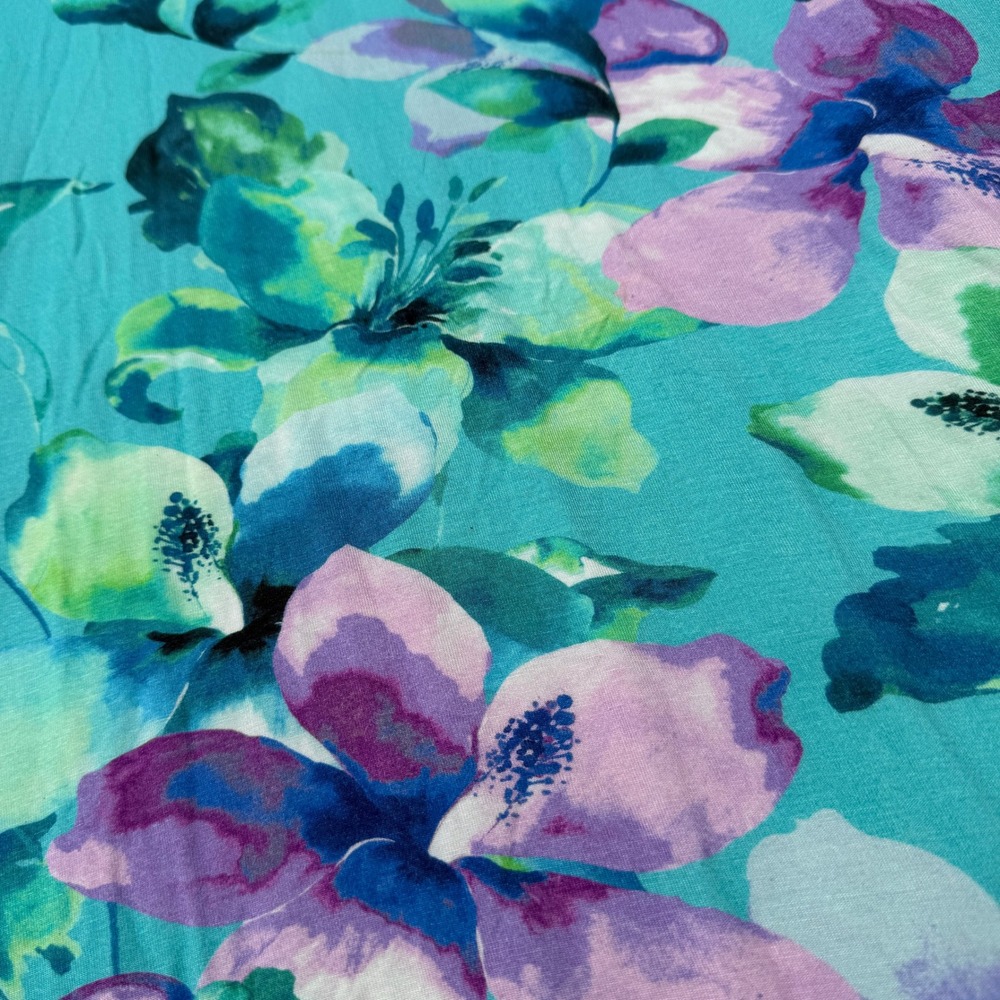 Soft Surroundings Womens 1X Aqua Floral Maxi Dress Ruched Short Sleeve Stretch - Picture 4 of 8